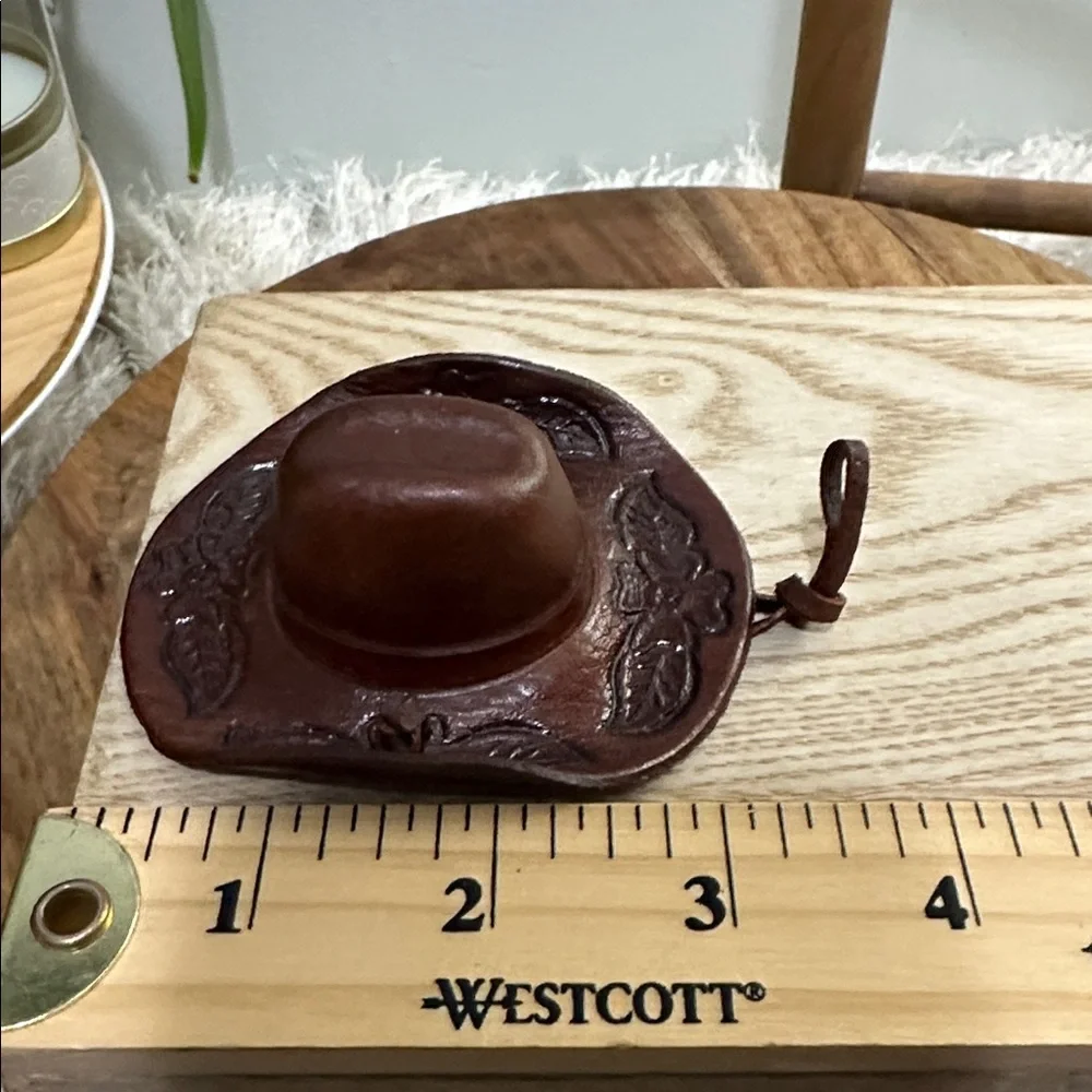 Western Brown‎ Tooled Leather Cowboy Hat & Saddle Christmas Ornaments Set Of 2